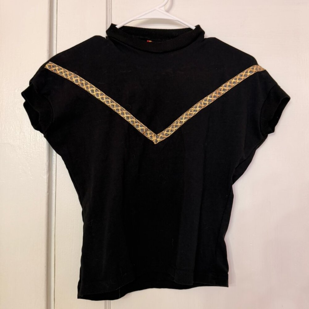 RARE Freddies of Pinewood Black&Gold Chevron  Mockneck Top Rockabilly Style